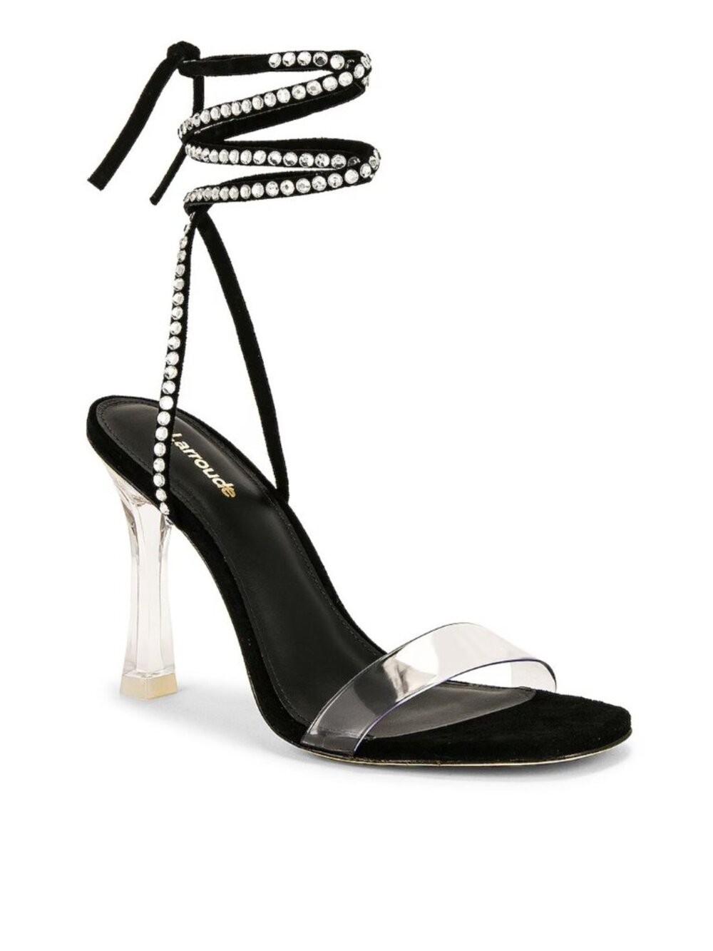 $350 LARROUDE The Gloria Disco Sandal BLACK SUEDE CRYSTALS 6.5 (DD13)